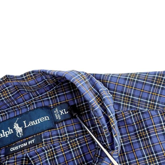 POLO RALPH LAUREN Mens Front Pocket Button Down Blue Plaid Shirt Preppy X-Large - Picture 7 of 7